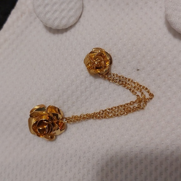 Vintage | Jewelry | Vintage High Gloss Gold Tone Rose Buds Flower Dual ...